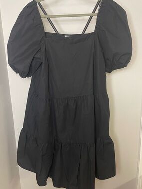 H&M Black Puff Sleeve Tiered Mini Dress